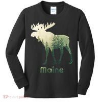 State Of Maine Moose Forest Tree Hunter Wildlife Kids Long Sleeve Shirt thumb 0
