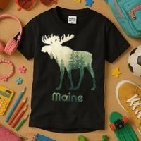 State Of Maine Moose Forest Tree Hunter Wildlife Kids T-Shirt thumb 3
