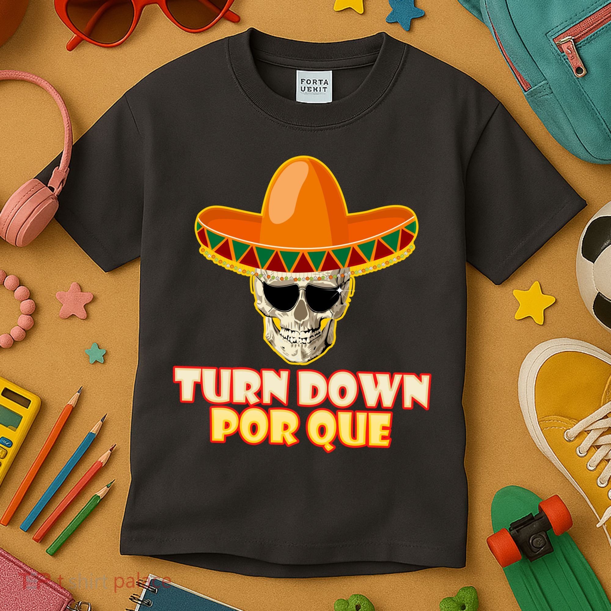 Sombrero Skull Turn Down Por Que Cinco De Mayo Kids T-Shirt