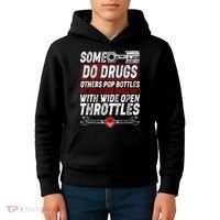 Some Do Drugs We Solve Our Problems With Wide Open Throttles Kids Hoodie thumb 4
