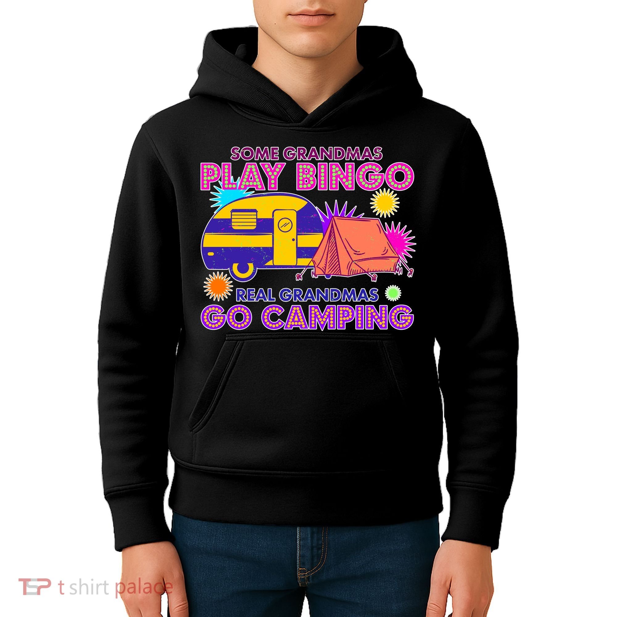 Some Grandmas Play Bingo Real Grandmas Go Camping Kids Hoodie