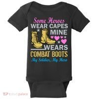 Some Heroes Wear Capes Mine Wears Combat Boots Baby Bodysuit thumb 0