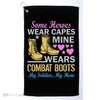 Some Heroes Wear Capes Mine Wears Combat Boots Golf Towel thumb 0