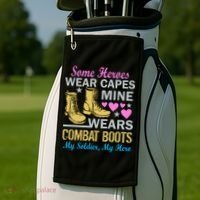 Some Heroes Wear Capes Mine Wears Combat Boots Golf Towel thumb 2