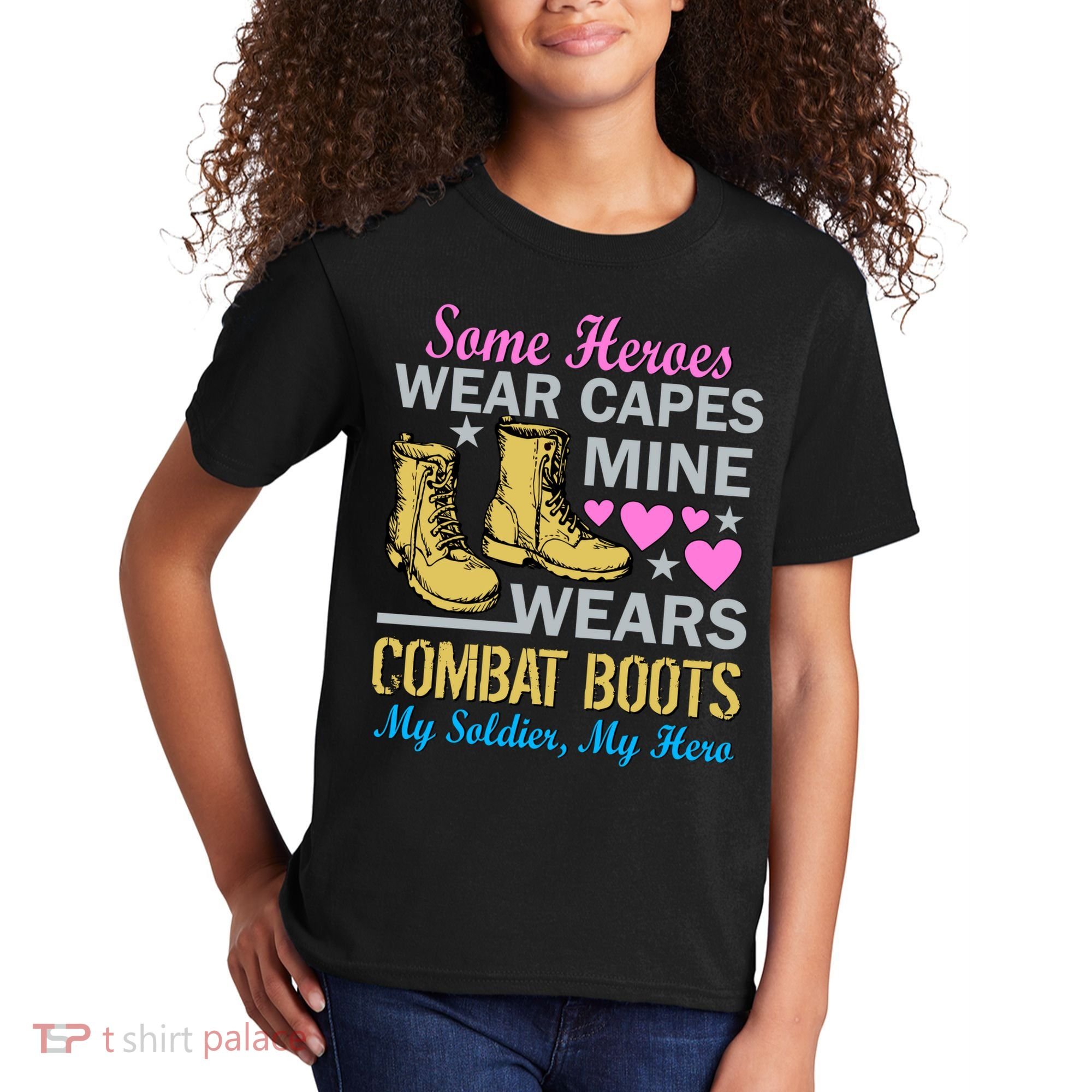 Some Heroes Wear Capes Mine Wears Combat Boots Kids T-Shirt