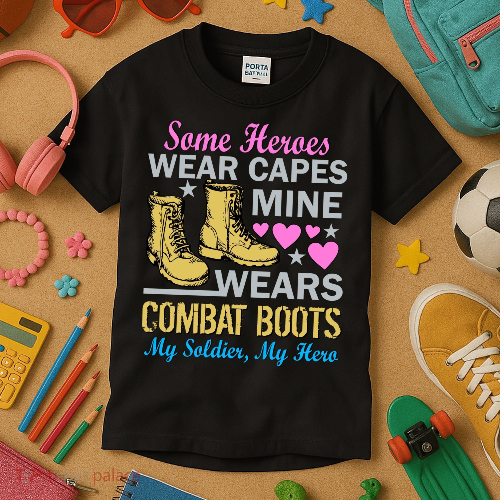 Some Heroes Wear Capes Mine Wears Combat Boots Kids T-Shirt