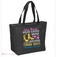 Some Heroes Wear Capes Mine Wears Combat Boots Tote Bag thumb 2