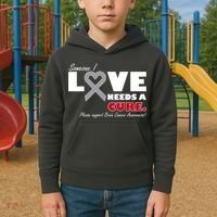 Someone I Love Needs A Cure Brain Cancer Awareness Kids Hoodie thumb 2