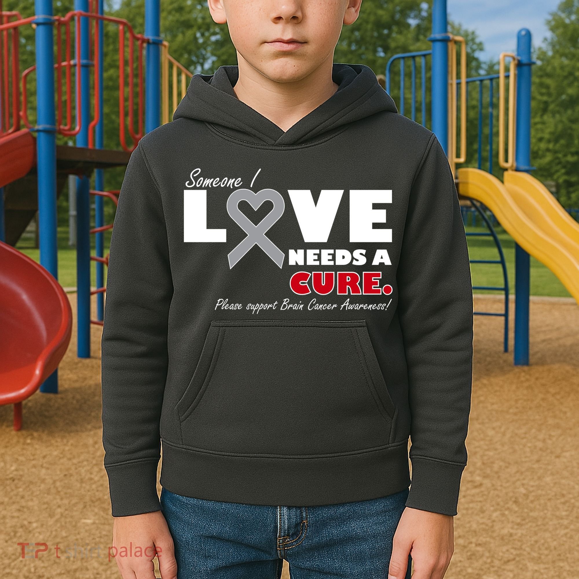 Someone I Love Needs A Cure Brain Cancer Awareness Kids Hoodie