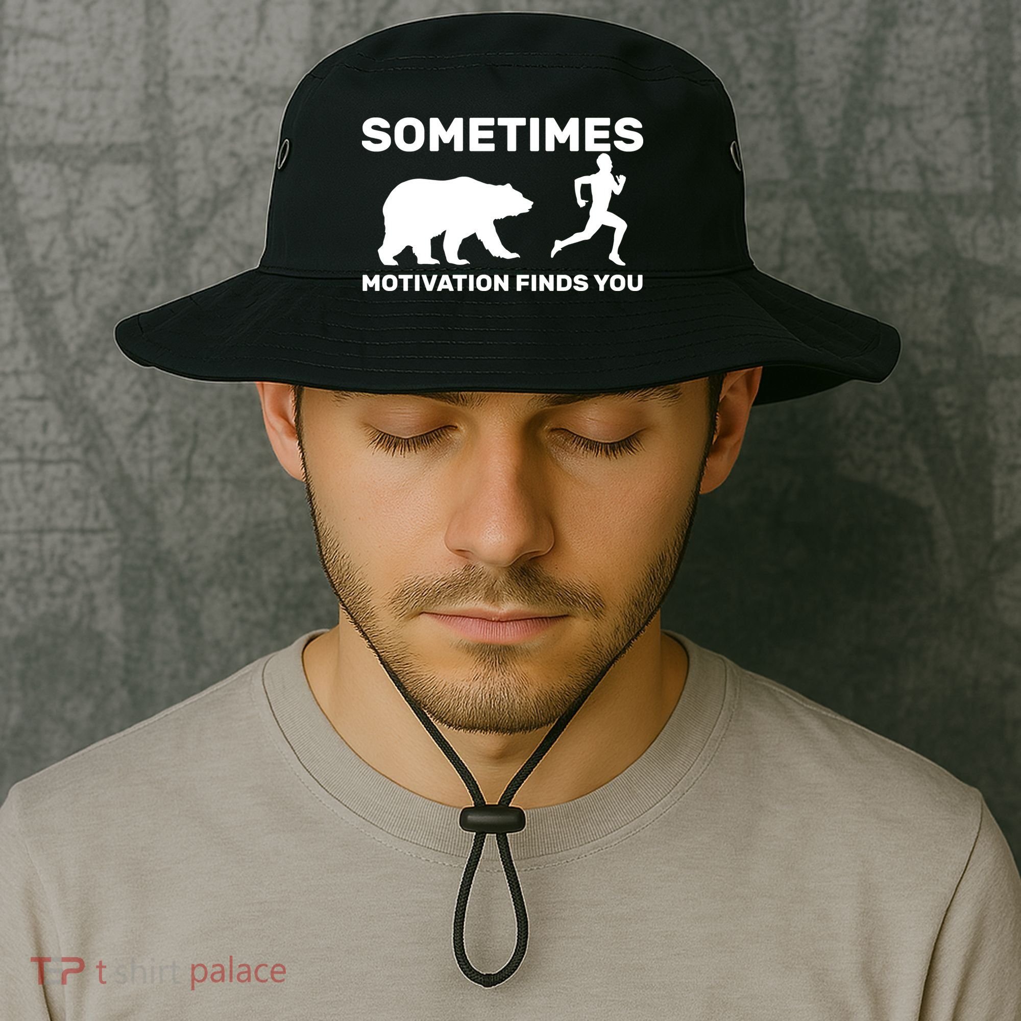 Sometimes Motivation Finds You Bear Bucket Hat
