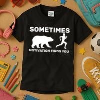 Sometimes Motivation Finds You Bear Kids T-Shirt thumb 3