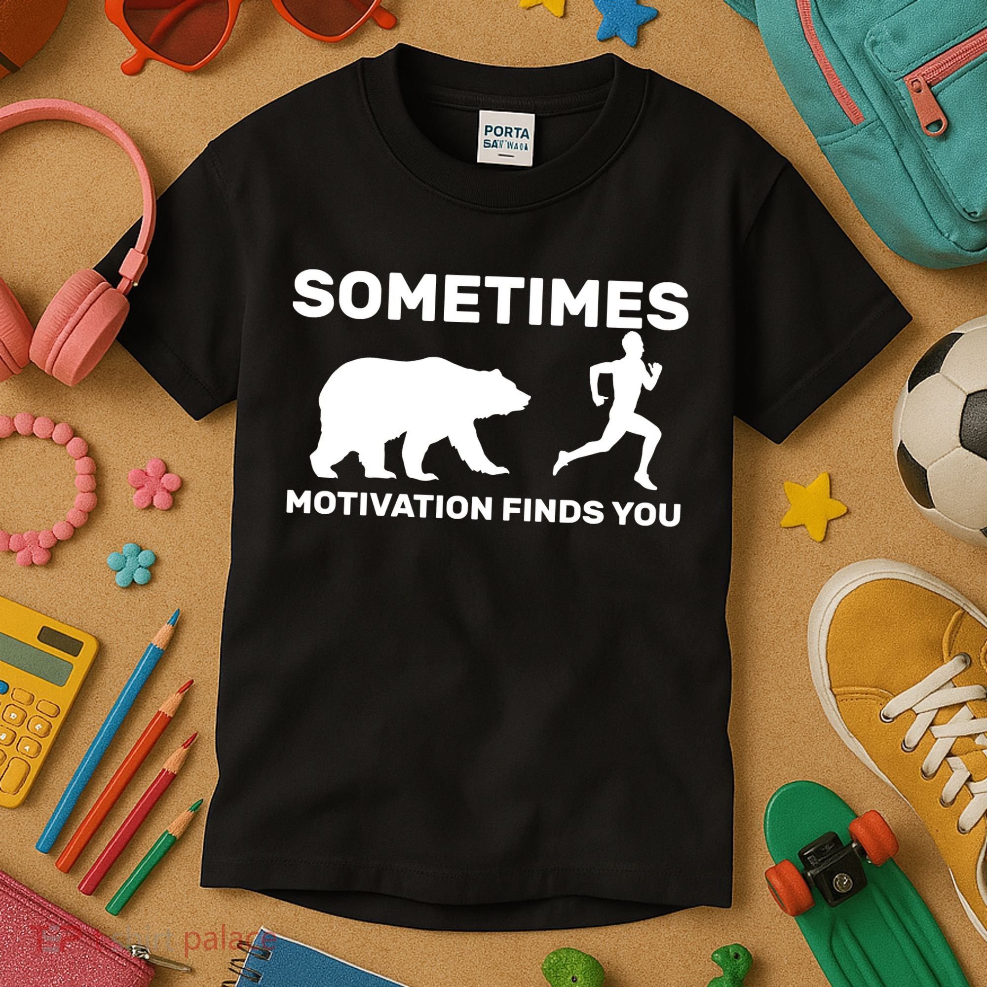 Sometimes Motivation Finds You Bear Kids T-Shirt