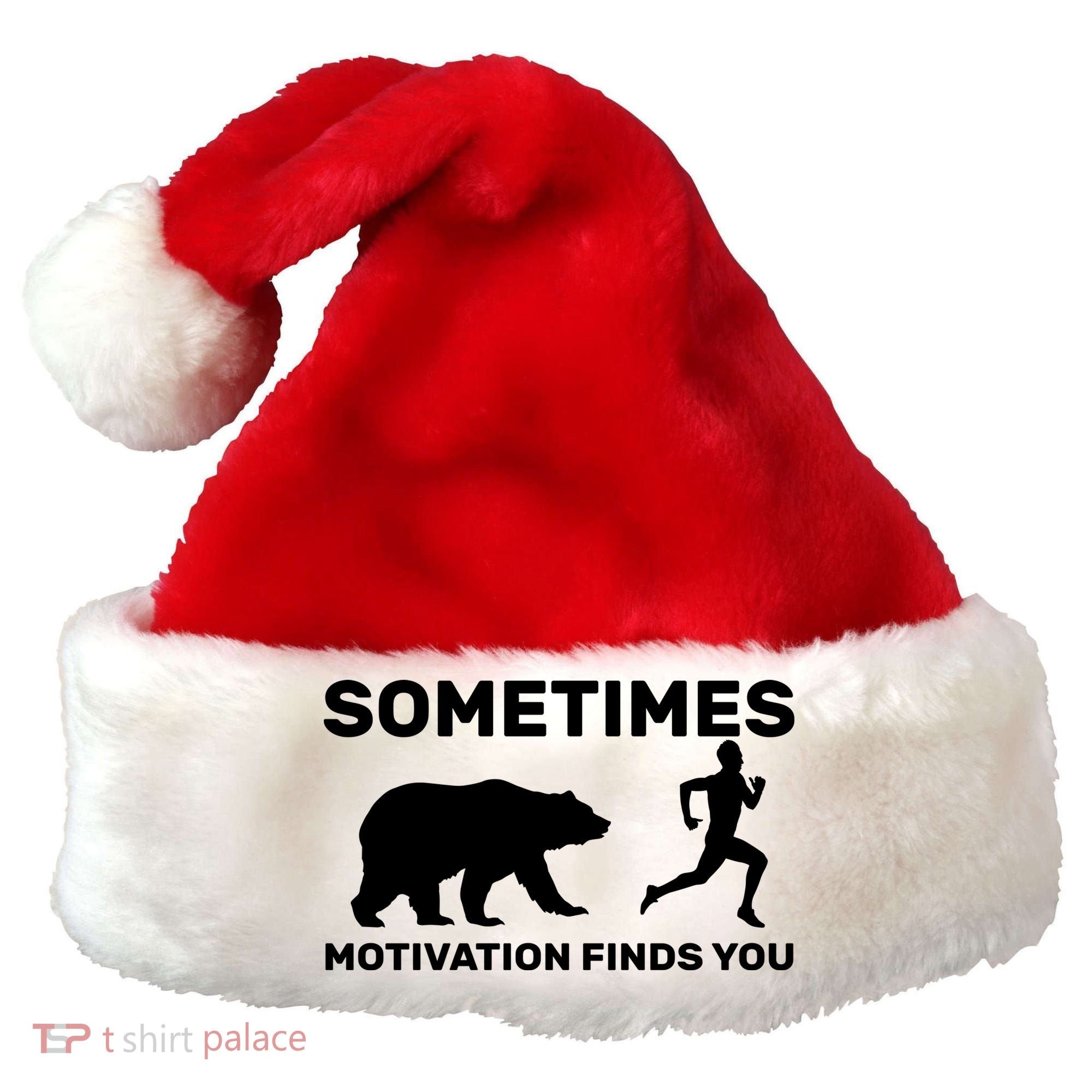 Sometimes Motivation Finds You Bear Santa Hat