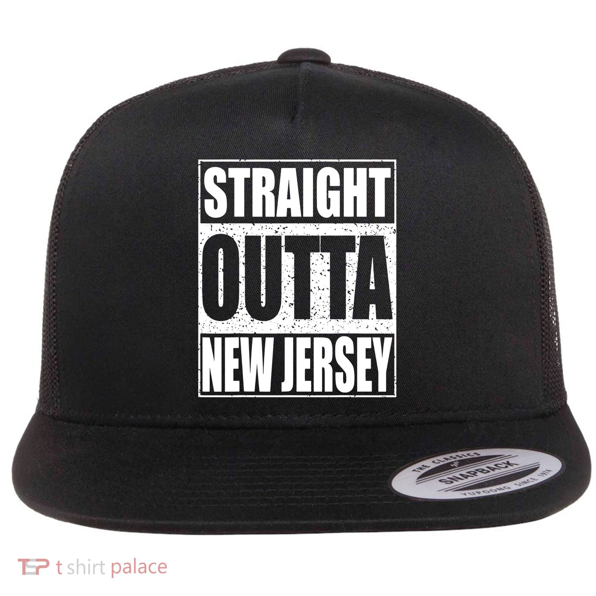 Straight Outta New Jersey Patriotic New Jersey State Flat Bill Trucker Hat