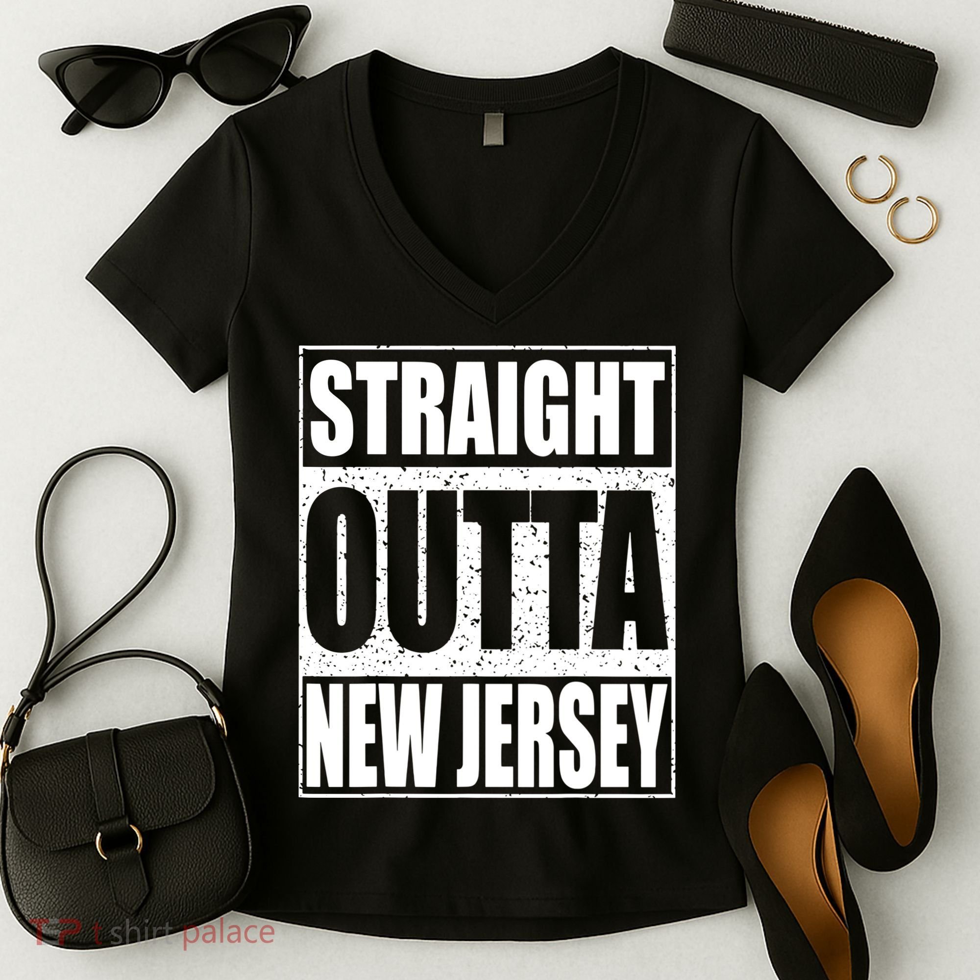 Straight Outta New Jersey Patriotic New Jersey State Women's V-Neck T-Shirt