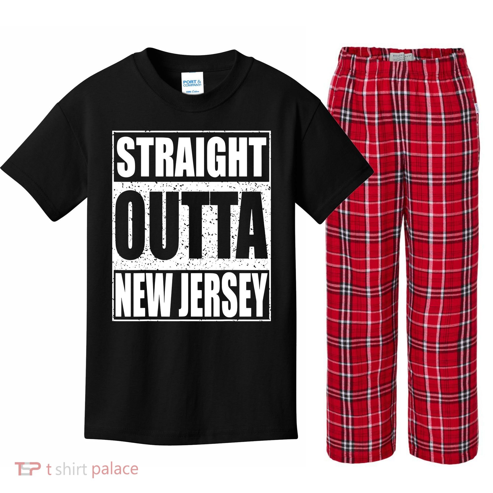 Straight Outta New Jersey Patriotic New Jersey State Kids Plaid Pajama Set