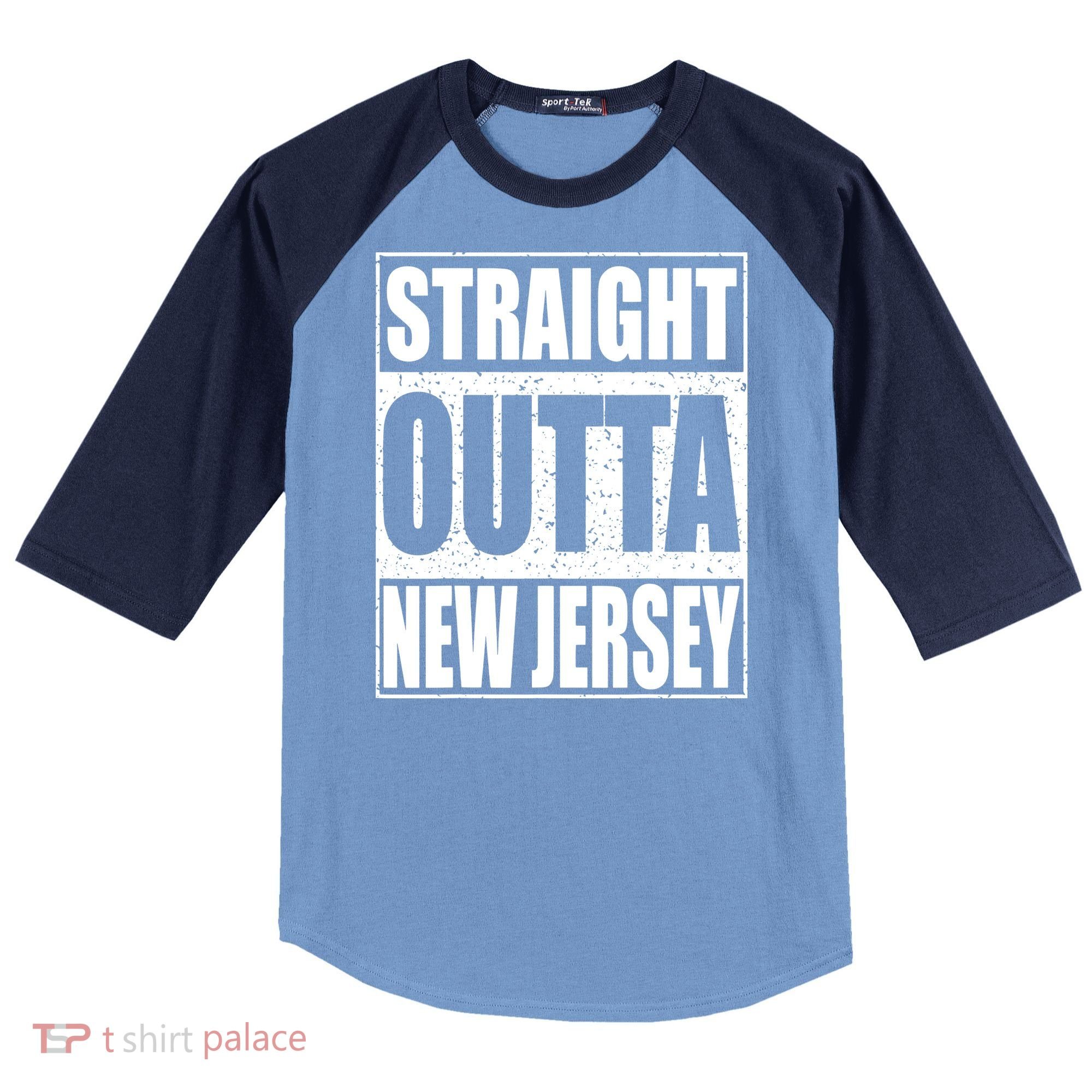 Straight Outta New Jersey Patriotic New Jersey State Raglan Baseball Sleeve Shirt