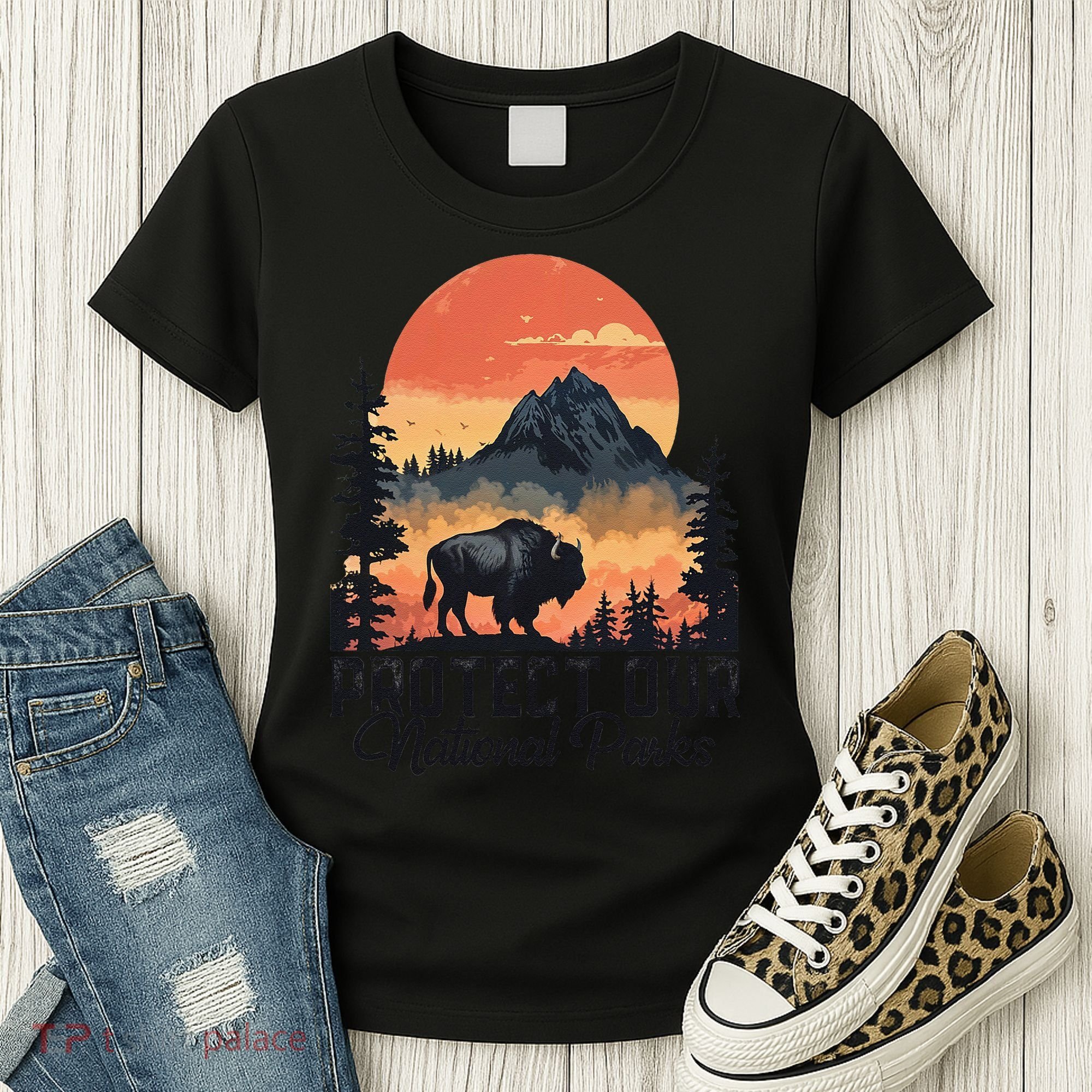Save Our National Parks Resist Service Bison Buffalo Women's T-Shirt