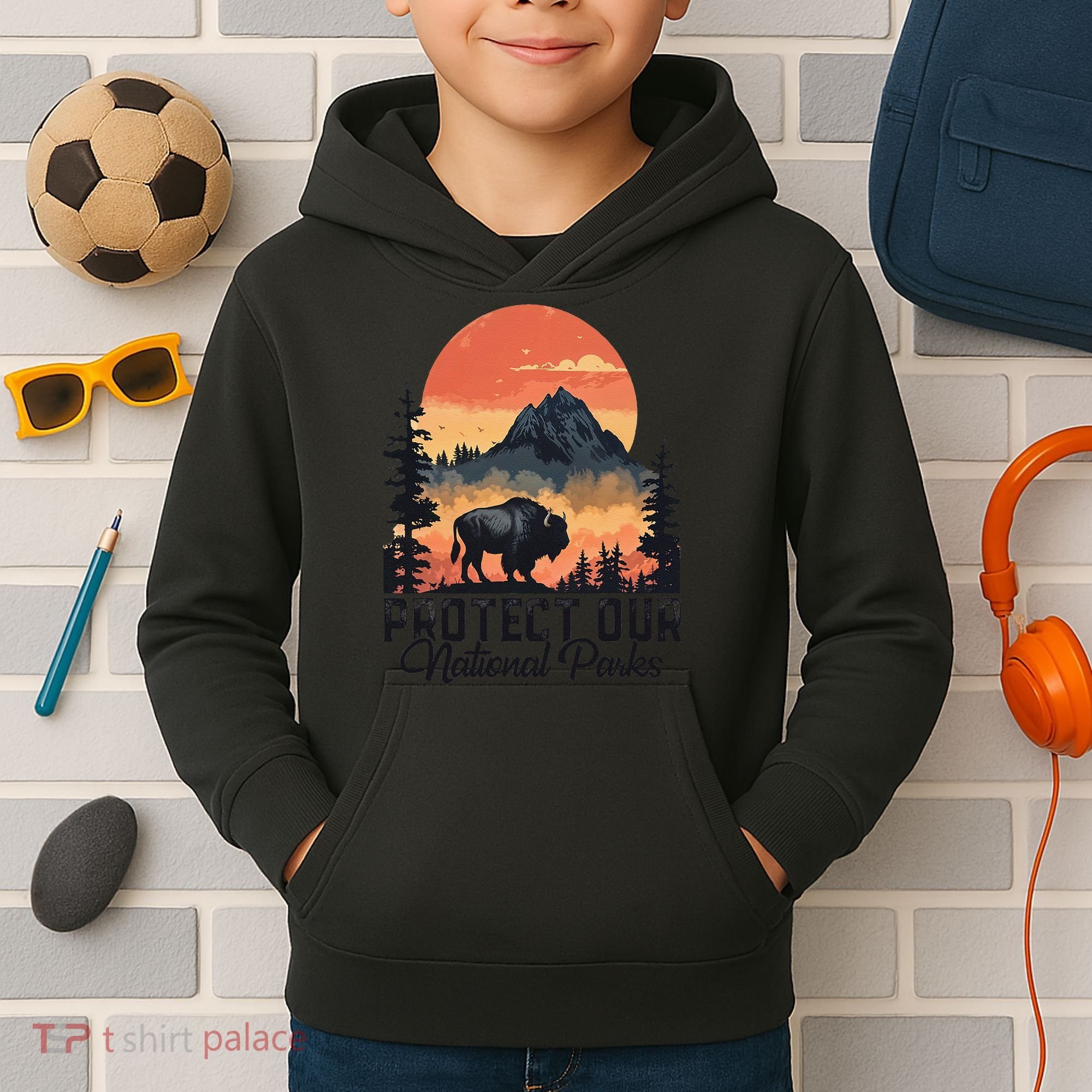 Save Our National Parks Resist Service Bison Buffalo Kids Hoodie