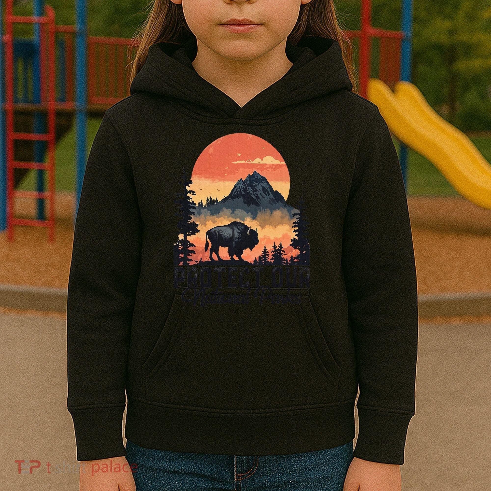 Save Our National Parks Resist Service Bison Buffalo Kids Hoodie