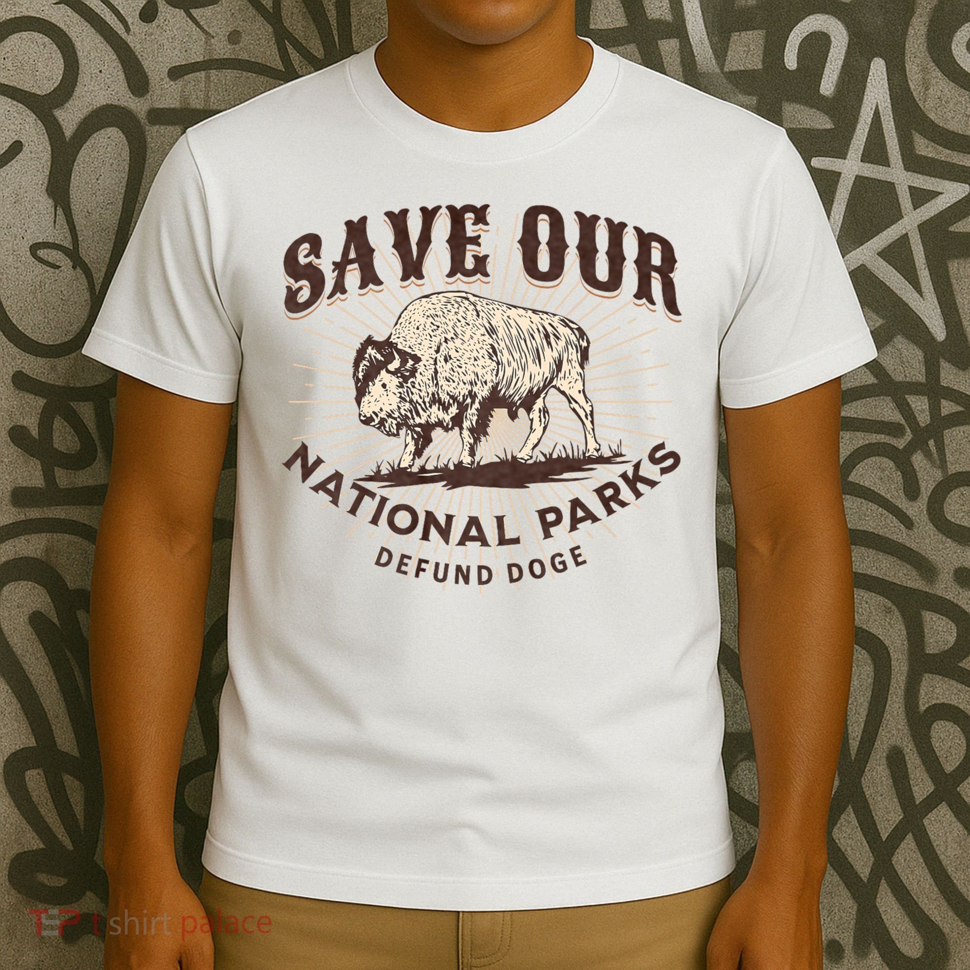 Save Our National Parks Defund DOGE Resist Bison ALT US T-Shirt