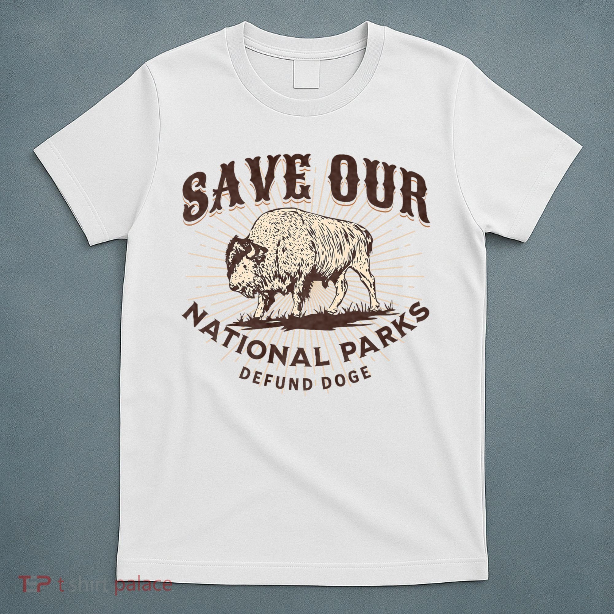 Save Our National Parks Defund DOGE Resist Bison ALT US T-Shirt
