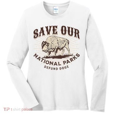Save Our National Parks Defund DOGE Resist Bison ALT US Women's Long Sleeve Shirt
