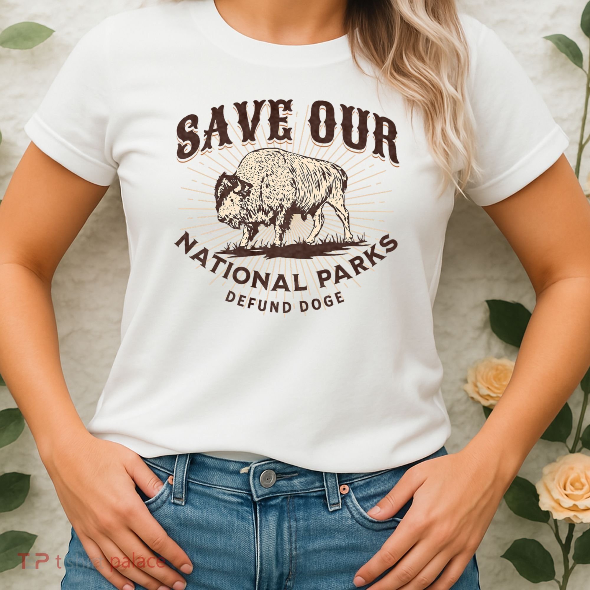 Save Our National Parks Defund DOGE Resist Bison ALT US Women's T-Shirt