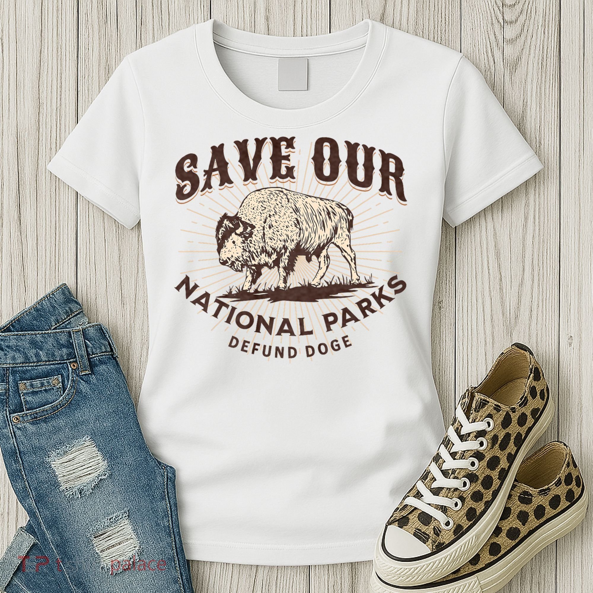 Save Our National Parks Defund DOGE Resist Bison ALT US Women's T-Shirt