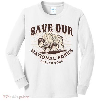 Save Our National Parks Defund DOGE Resist Bison ALT US Kids Long Sleeve Shirt