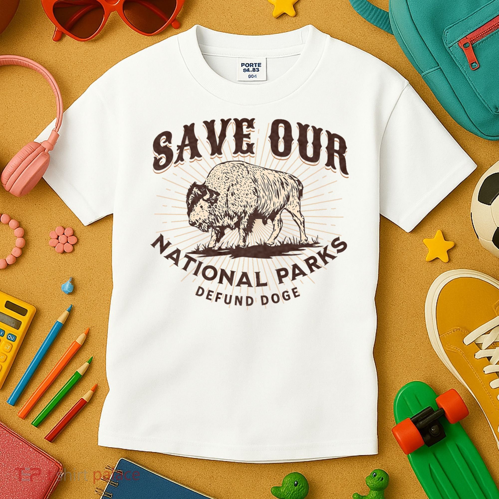 Save Our National Parks Defund DOGE Resist Bison ALT US Kids T-Shirt