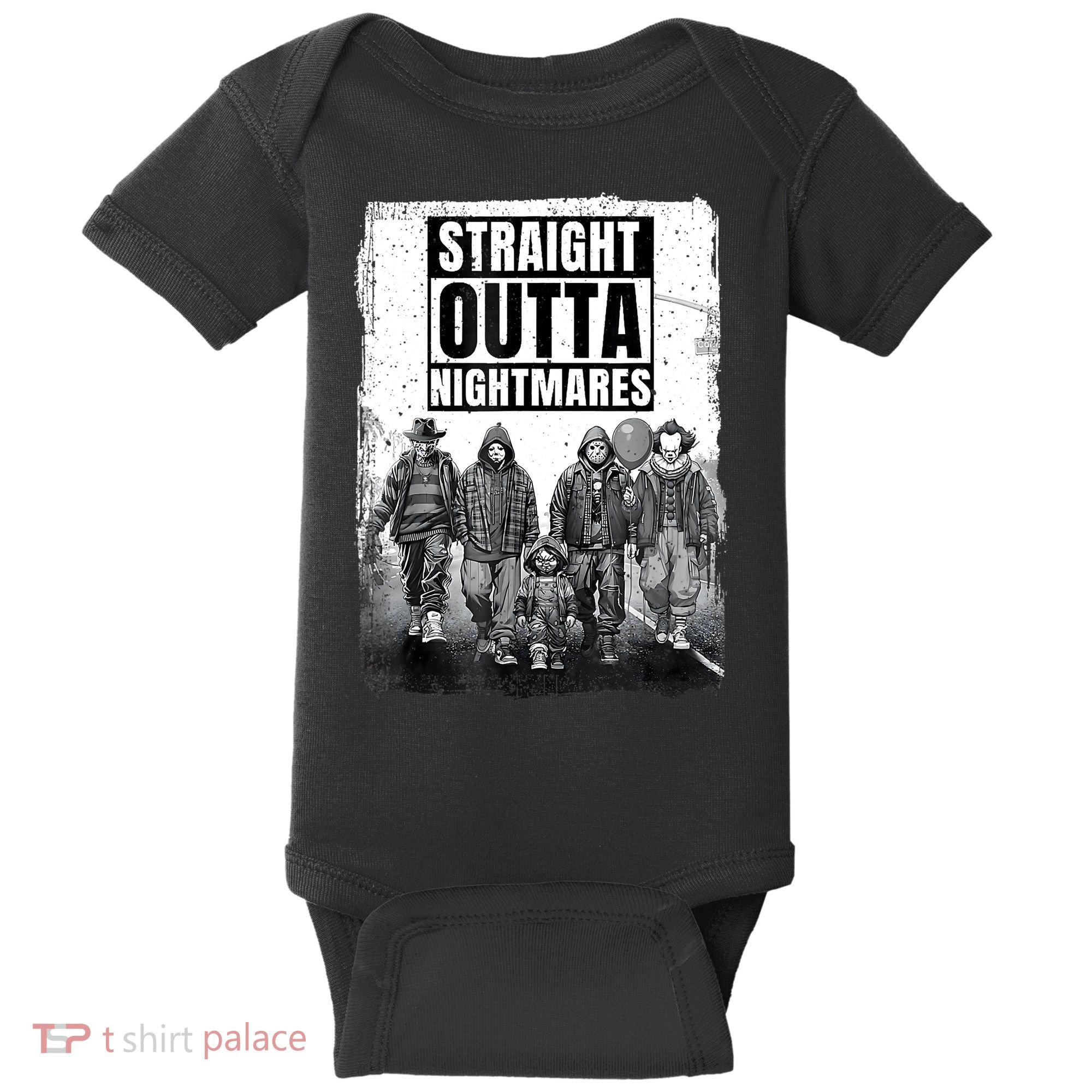 Straight Outta Nightmares Horror Halloween Scary Baby Bodysuit