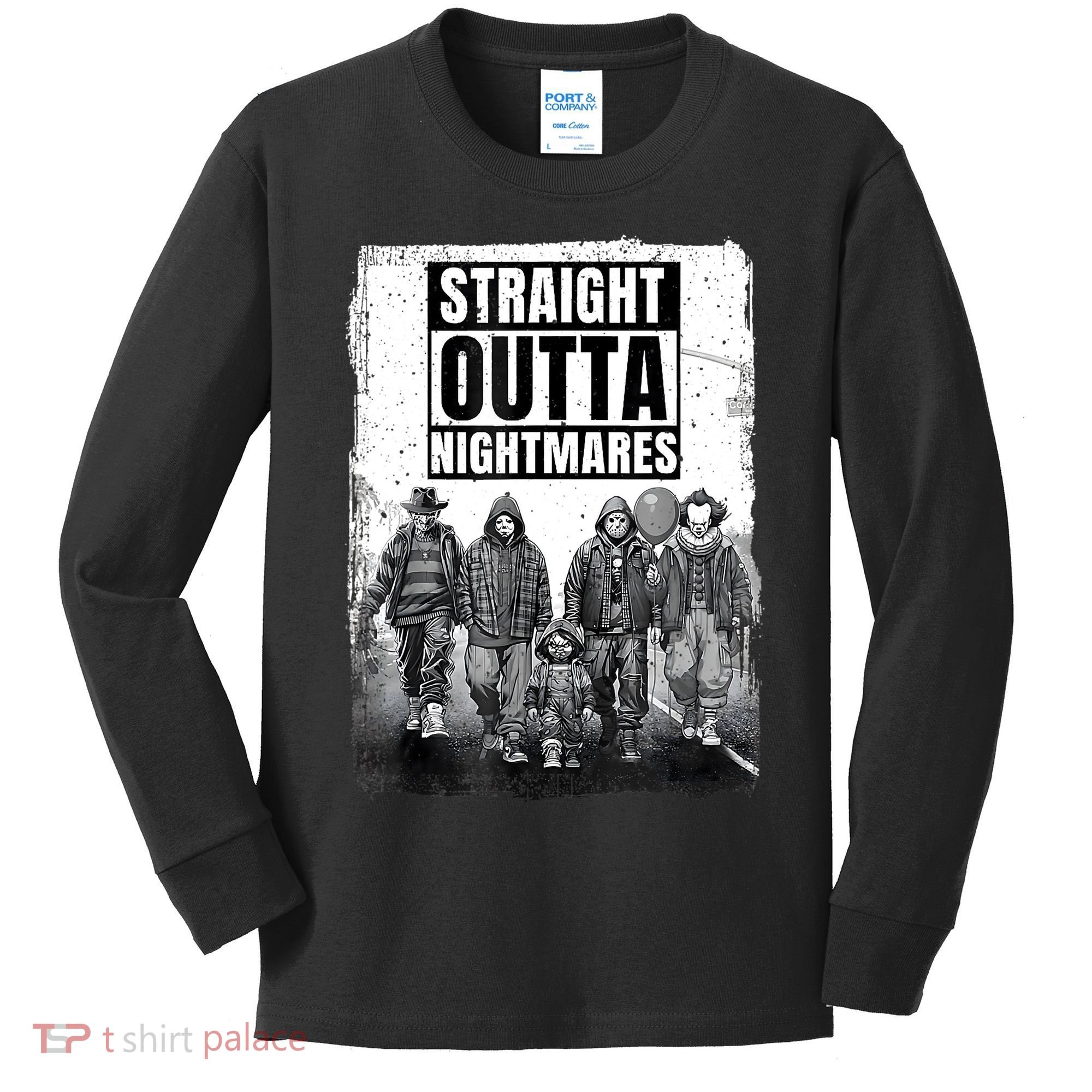 Straight Outta Nightmares Horror Halloween Scary Kids Long Sleeve Shirt