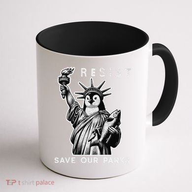 Save Our National Parks Penguin Statue Of Liberty Resist Coffee Mug back