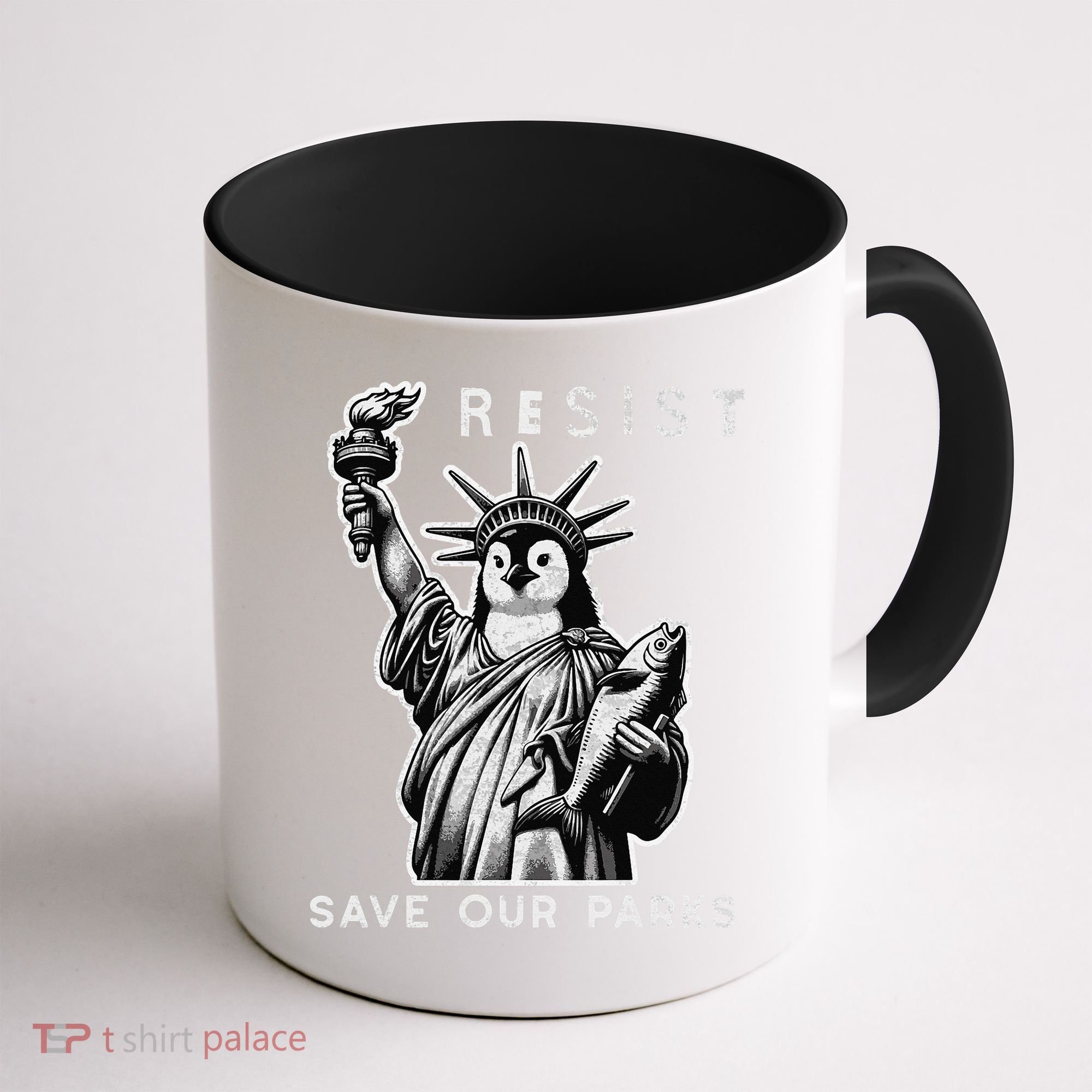 Save Our National Parks Penguin Statue Of Liberty Resist Coffee Mug