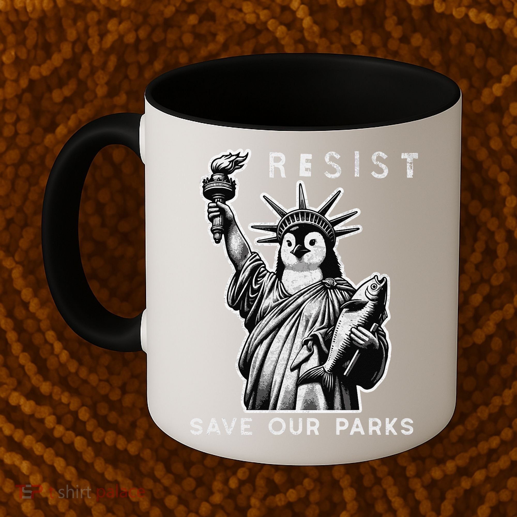 Save Our National Parks Penguin Statue Of Liberty Resist Coffee Mug
