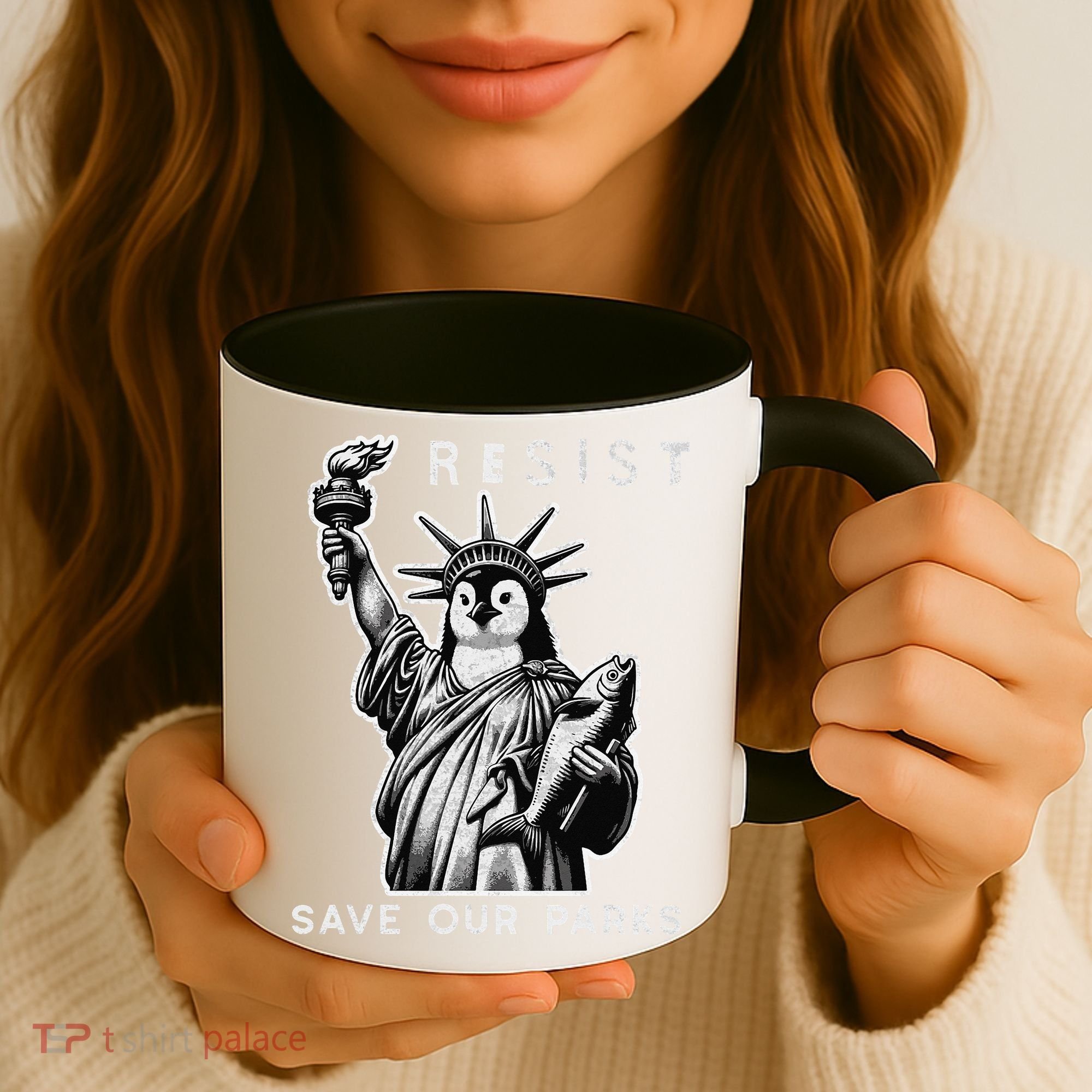 Save Our National Parks Penguin Statue Of Liberty Resist Coffee Mug
