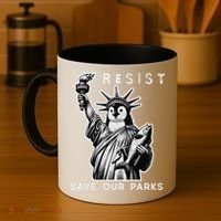 Save Our National Parks Penguin Statue Of Liberty Resist Coffee Mug thumb 4
