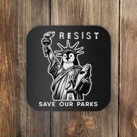 Save Our National Parks Penguin Statue Of Liberty Resist Coaster thumb 0