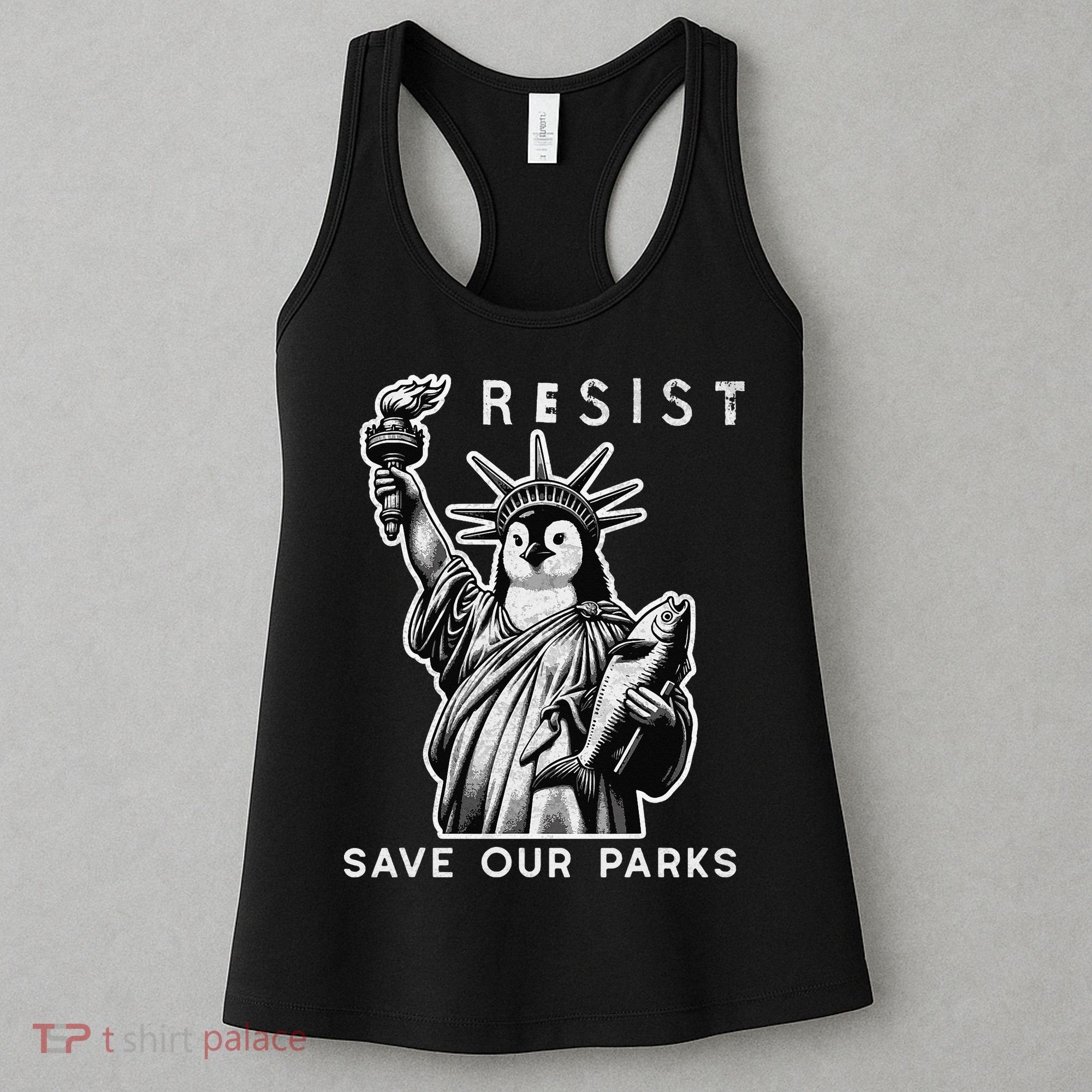 Save Our National Parks Penguin Statue Of Liberty Resist Women's Tank Top