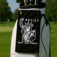 Save Our National Parks Penguin Statue Of Liberty Resist Golf Towel thumb 2