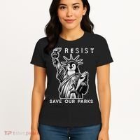 Save Our National Parks Penguin Statue Of Liberty Resist Women's T-Shirt thumb 4