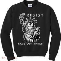 Save Our National Parks Penguin Statue Of Liberty Resist Kids Sweatshirt thumb 0