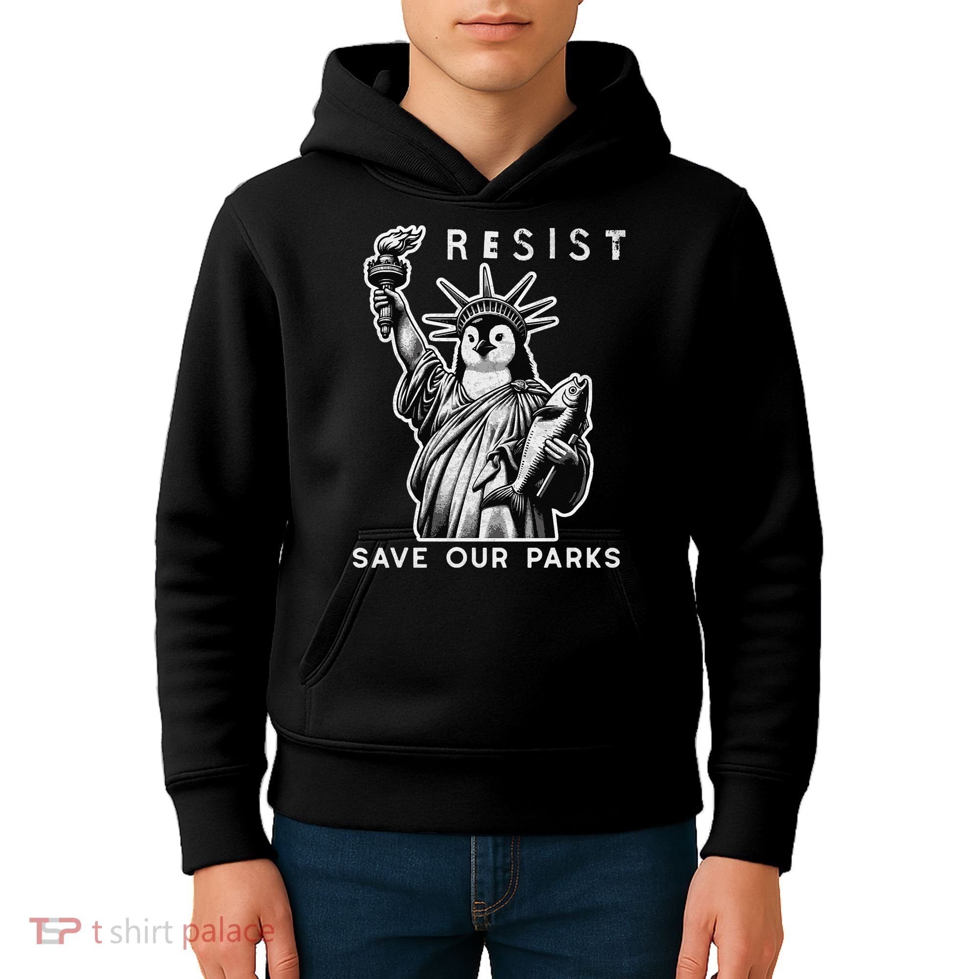 Save Our National Parks Penguin Statue Of Liberty Resist Kids Hoodie