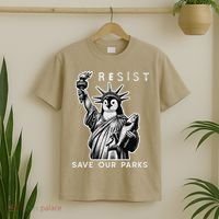 Save Our National Parks Penguin Statue Of Liberty Resist T-Shirt thumb 2