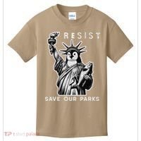Save Our National Parks Penguin Statue Of Liberty Resist Kids T-Shirt thumb 0
