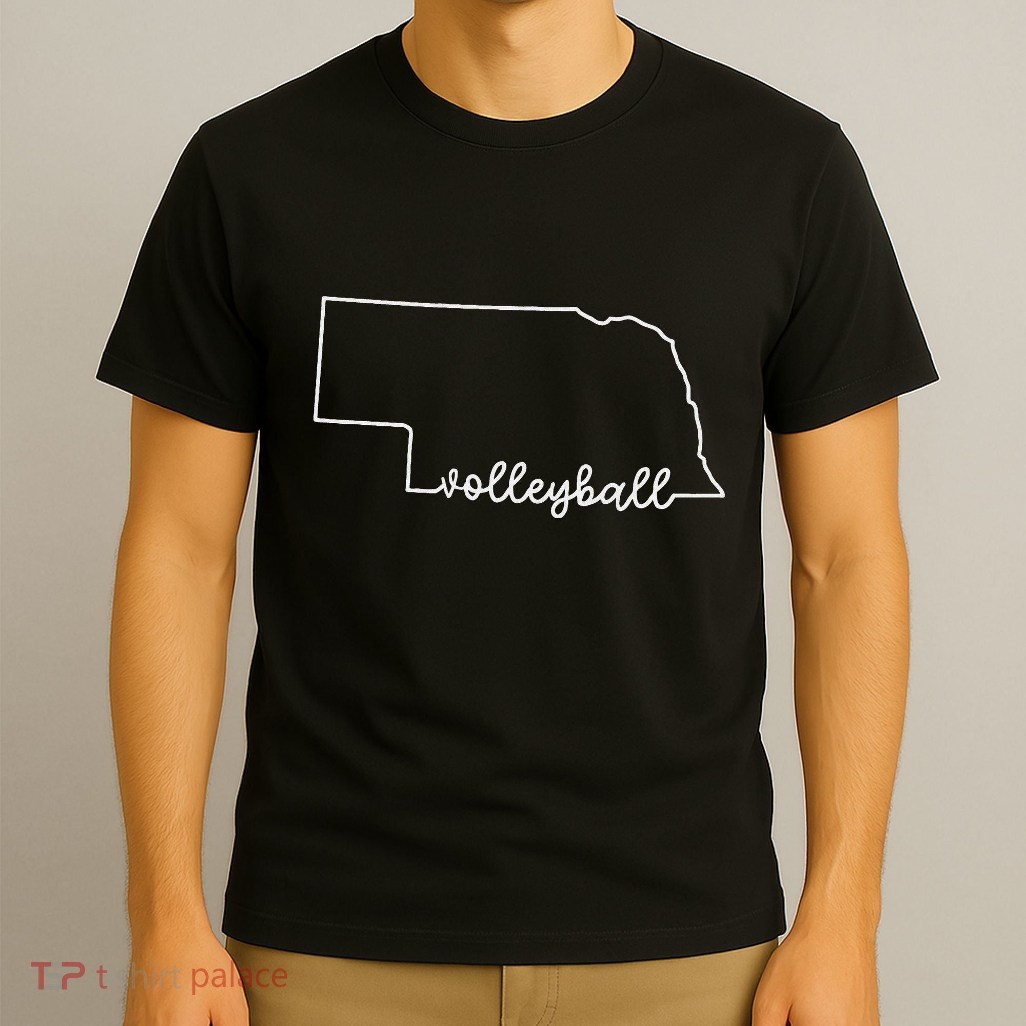 State Of Nebraska Outline With Volleyball Script T-Shirt