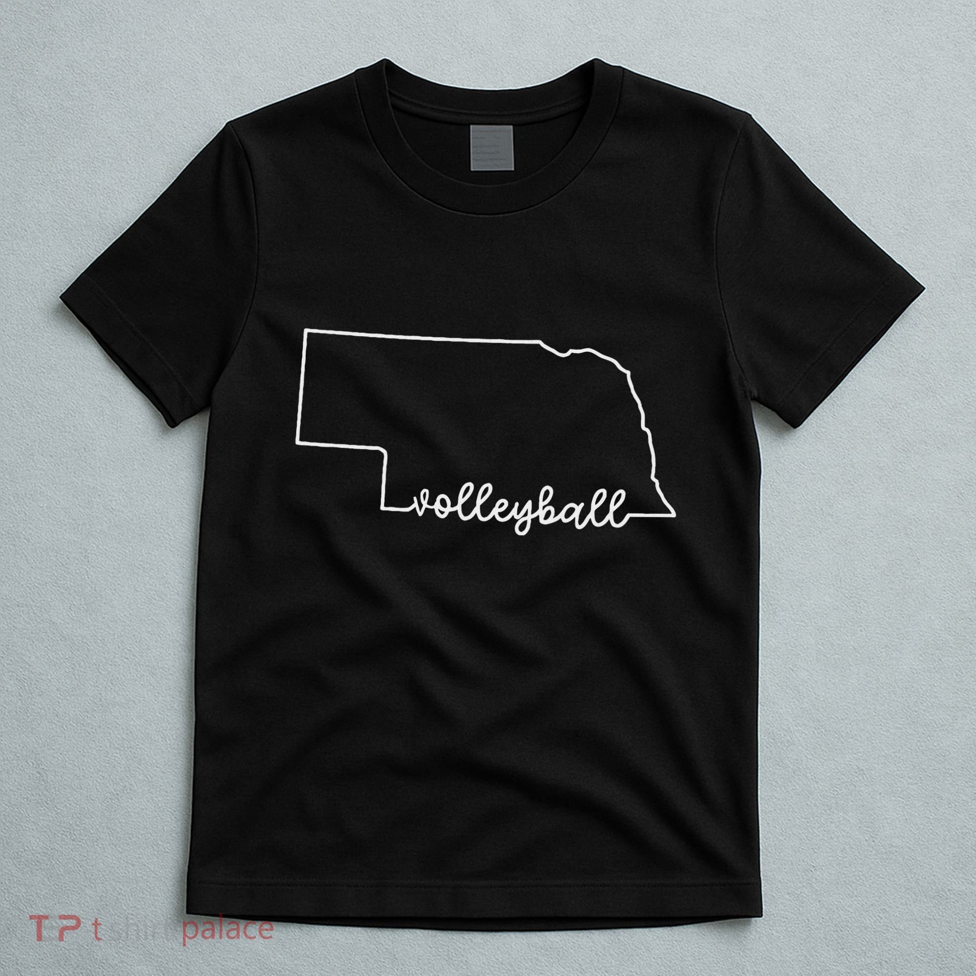 State Of Nebraska Outline With Volleyball Script T-Shirt