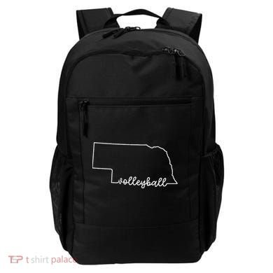 State Of Nebraska Outline With Volleyball Script Backpack