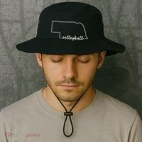 State Of Nebraska Outline With Volleyball Script Bucket Hat thumb 2